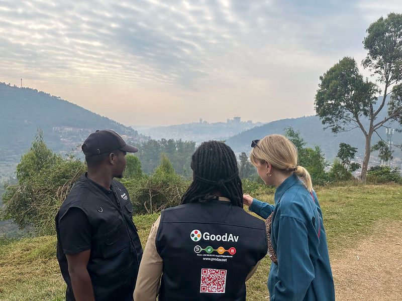 GoodAV video production crew scouting an outdoor filming location