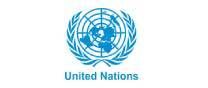 Blue United Nations logo with a world map and olive branches on a white background.