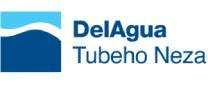 DelAgua Tubeho Neza logo with blue wave icon and dark blue text on a white background.