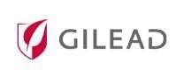 Gilead Sciences logo featuring a red leaf shield icon and grey sans-serif typography.